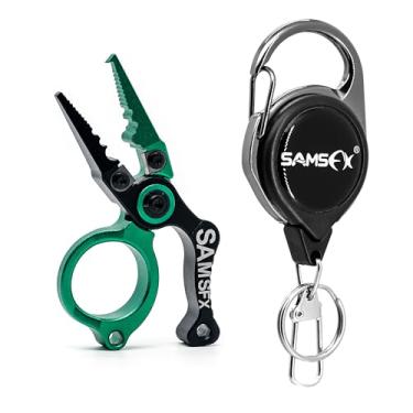 Imagem de SAMSFX Alicate de pesca de 8,4 cm para água salgada, alicate de pesca de aço inoxidável com anel dividido, removedor de anzol, cortadores de carboneto de tungstênio, acessórios de pesca para homens