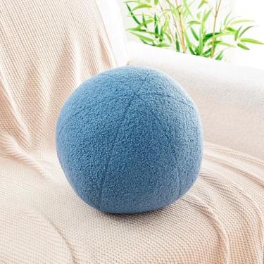Imagem de Uvvyui Almofada de bola azul empoeirada, almofadas redondas macias, em forma de esfera, almofada decorativa redonda, almofada de pelúcia de 21 cm para sofá, quarto