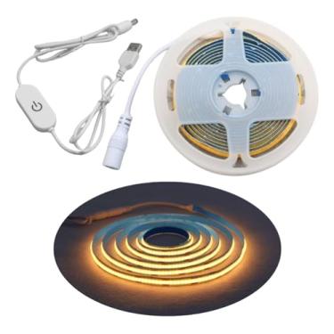 Imagem de Fita Led 320 Cob 2m 5v Usb Branco Quente 3000k Amarela Ajuste dimerizável decoração casa quarto Pc Carro Dupla face