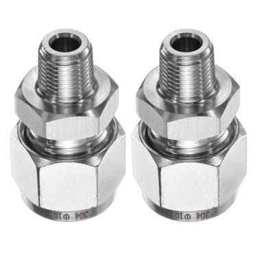 Imagem de HARFINGTON 2 peças de encaixe de compressão tubo de 10 mm OD x 1/20.3 cm NPT rosca macho aço inoxidável adaptador de acoplador reto tubo de compressão conector de encaixe de tubo para óleo gás água