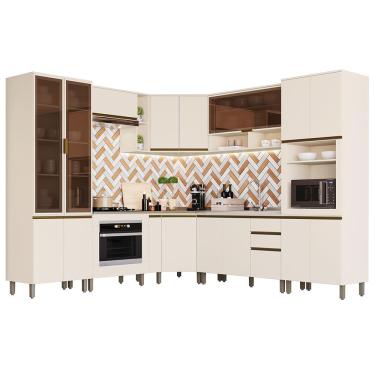Imagem de Cozinha Completa de Canto 10 Peças Connect com Balcão Forno de Embutir - Móveis Henn  Off White