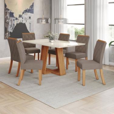 Imagem de Conjunto para Sala de Jantar com 6 Cadeiras Lins Marrom/Off White/Cinza