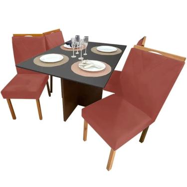 Imagem de Mesa de Jantar Helo 120x90cm em Veludo com 4 Cadeiras California Poliman Cor Grafite com Assento Cobre