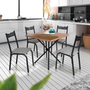 Imagem de Mesa De Jantar Quadrada 4 Cadeiras Preto Carvalho Manteiga Alba Slim Shop JM