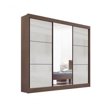 Imagem de Guarda Roupa Cristal Casal 3 Portas Sem Pés 6 Gavetas D` Doro Castanho/off White