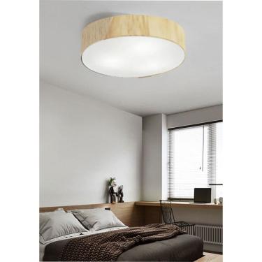 Imagem de Plafon Luminária de teto decorativa para casa, MD-3076 nórdicas em tecido e madeira 3 lâmpadas com difusor em poliestireno