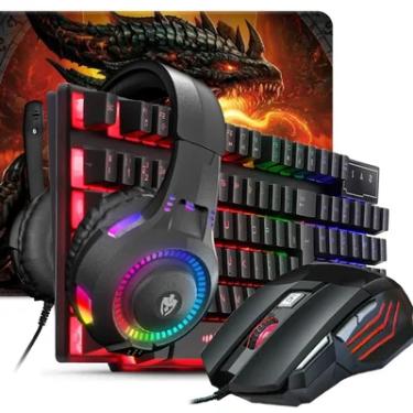 Imagem de Kit Gamer Teclado Semi-mecânico + Mouse RGB 3200 Dpi + Mouse Pad + Headset - Compatível Com Computador Notebook E Vídeogame