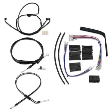 Imagem de SKULL PIVOT Kit de cabo de guidão inoxidável preto de 35,5 cm, cabo de embreagem de linha de freio, acelerador eletrônico, chicote de fiação CAN-Bus compatível com H-D Touring No Cruise 2000-2006