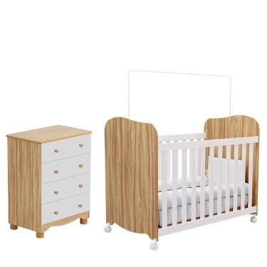 Imagem de Jogo de Quarto Infantil com Cômoda 4 Gavetas Júnior e Berço Uli - Móveis Peroba