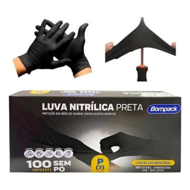 Imagem de Luva Nitrílica Descartável Sem Pó Preta 100 Salão Beleza - Bompack, G