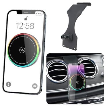 Imagem de LUNQIN Suporte magnético de telefone automotivo para Mercedes Benz E-Class 2016-2023 e CLS Class 2018-2023 Acessórios interiores automotivos Melhor suporte de celular carregador rápido sem fio de 15W