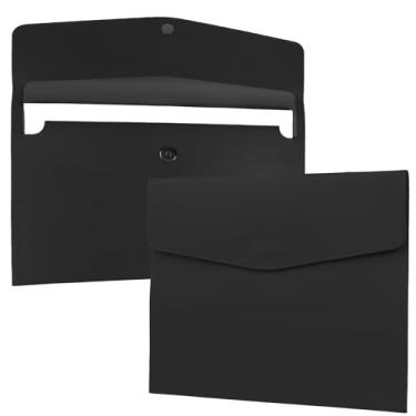 Imagem de Multibey Pasta de arquivos de documentos A4, à prova d'água, fina de couro PU, pasta de envelope A4, organizador de documentos, pasta de arquivamento (preta)