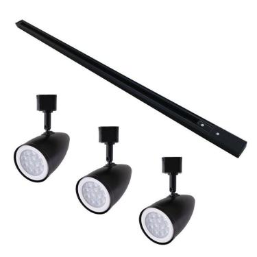 Imagem de Kit Trilho 1 Metro com 3 Spots Nordecor Cone Par 20 E27 Bivolt Preto