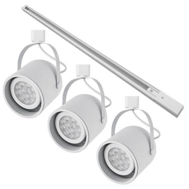 Imagem de Kit Trilho 1 Metro com 3 Spots Nordecor Bell Par 30 E27 Bivolt Branco