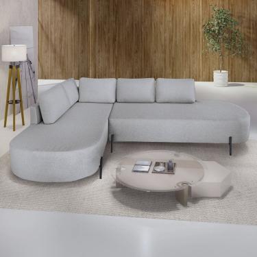 Imagem de Sofá de Canto Orgânico 4 Lugares 265cm Base de Ferro Chaise Esquerda Luna Gelo