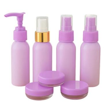 Imagem de Kit de Frascos de Viagem para Cosméticos, 7 Peças, Recipientes com Tampa Pump e Spray de 80mL, Potes de 15g, Excelentes para Shampoo, Perfumes e Cremes. (Lilás)