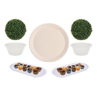 Imagem de Kit Festa Bandejas Cachepôs Decoração De Brinde - Magno, Branco