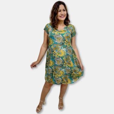 Imagem de Vestido Indiano Curto Trapézio Toque de Seda Estampado - Sarat Moda In