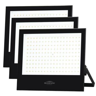 Imagem de Kit 3 Refletor Blumenau De Led Slim 200W 6500K Preto Bivolt