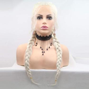 Imagem de Peruca xiweiya trançada loira branca de renda sintética 24"