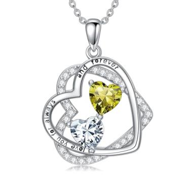 Imagem de Zoeniya Colar com coração rosa, presente para mulheres, banhado a ouro branco 18 k, pedra do mês de nascimento de 12 meses, presente para esposa, namorada, mãe, ela, 25mm, base, Zircônia cúbica