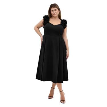 Imagem de City Chic Vestido feminino plus size - Roselyn Ruffle Tulle Midi, Preto, 25 Plus Size