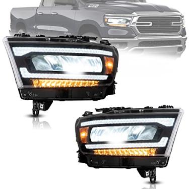 Imagem de VLAND Conjunto de faróis adequado para Dodge RAM 1500 2019-2021 Tradesman/Bighorn/Laramie/Rebel (não para clássico e TRX) com tigela de reflexão de LED, luzes dianteiras com sequencial de seta, âmbar