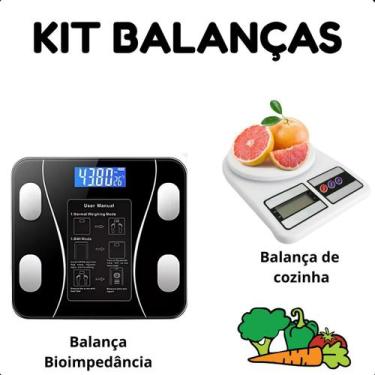 Imagem de Kit Balança Banheiro 180kg + Balança Cozinha Digital 10kg Compacta e d