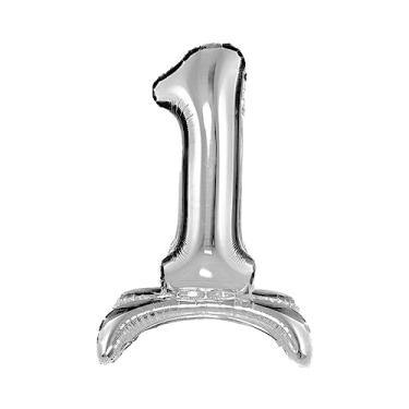 Imagem de Balão gigante prata metalizado com base para chão 75 cm Números (Clique e Escolha Seu Número) (1)