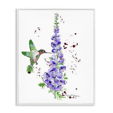 Imagem de Stupell Industries Delphiniums and beija-flor branco emoldurado giclée arte design por Susan Lugar, 76 x 61