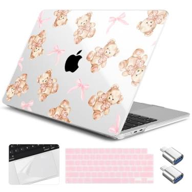 Imagem de Yebiseven Capa para MacBook Air 13,6 polegadas M4/M3/M2 2025 2024 2023 2022 lançado A3240/A3113/A2681, capa rígida para laptop com capa de teclado e protetor de trackpad e 2 adaptadores OTG, urso