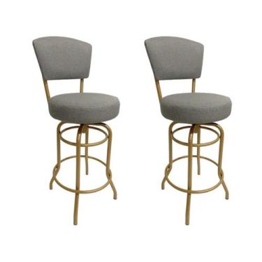 Imagem de Banqueta Bar Altura 65cm Giratória com Encosto cor Dourado fosco Assen