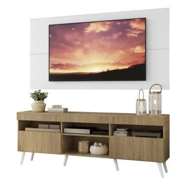 Imagem de Rack Com Painel E Suporte Tv 65" Retrô Londres Multimóveis V3347 Branco/Rustic/Branco