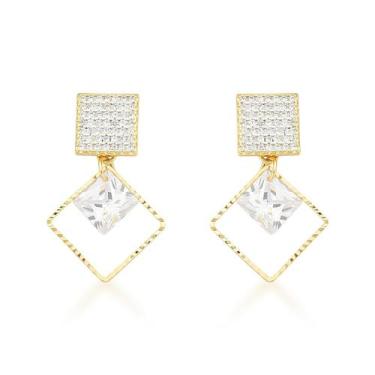 Imagem de Brinco Sofisticado Zirconia Quadrada Banhada a Ouro 18k - Atraktiva Jo