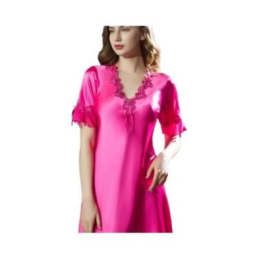 Imagem de Camisola Feminina de Cetim com Decote V - Vestido Longo para Dormir - 