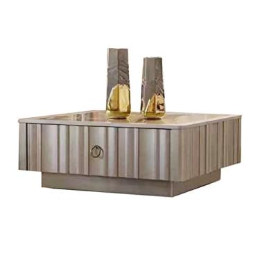 Imagem de Mesa de café de luxo americana, mesa de centro quadrada com tampo de mármore, mesa de sofá vintage para sala de estar doméstica com gaveta de armazenamento grande mesa de chá mesa lateral (cor: 90