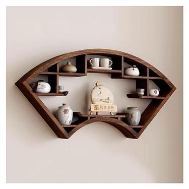 Imagem de Prateleiras flutuantes retrô montadas na parede, estilo chinês, prateleiras de madeira, decoração de parede rústica, prateleira moderna para bule de chá, rack de armazenamento de porcelana para quarto