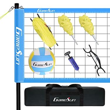 Imagem de Gamesun Conjunto de rede de vôlei portátil - Conjunto de voleibol portátil para quintal com rede de voleibol profissional, linha de limites e bolsa de transporte