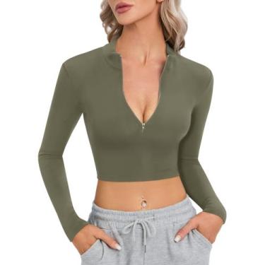 Imagem de Top curto CLOZOZ de manga comprida simulação de gola alta com zíper pa