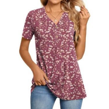 Imagem de Blusa túnica BISHUIGE feminina Henley com decote em V GG