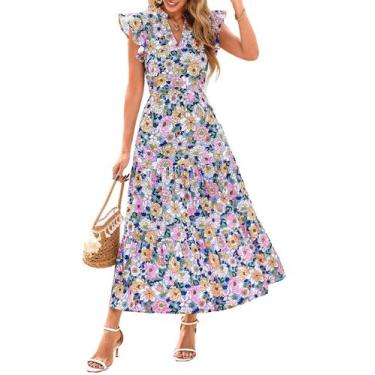 Imagem de Vestido midi PRETTYGARDEN feminino 2025, floral, roxo, rosa