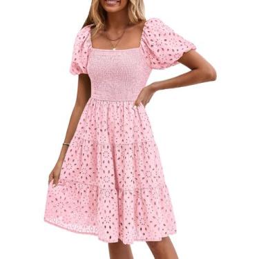 Imagem de Vestido feminino PRETTYGARDEN, manga folhada, de verão, rosa