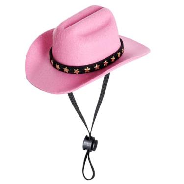 Imagem de choyaxo Fantasia de cowboy para animais de estimação, cosplay, fantasia de Halloween, para cães, gatos, decoração de festa para animais de estimação, mini chapéu de cowboy (rosa, médio)