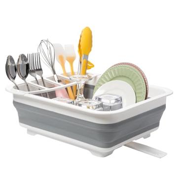 Imagem de Tiawudi Escorredor de louça dobrável, escorredor de louça pop-up, organizador de pratos portátil para trailers de cozinha, trailers, trailer, bandeja de armazenamento de cozinha que economiza espaço