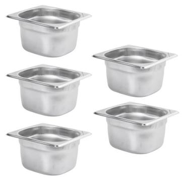 Imagem de Kit Cinco Cubas Gastronomica Padrão Gn 1/6 100mm Inox sem Alça Com tam