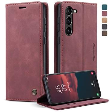 Imagem de Phernykas Capa carteira flip para Samsung Galaxy S23 5G, capa fólio magnética de couro com suporte para cartão, suporte durável - capa protetora de telefone TPU à prova de choque - vermelha