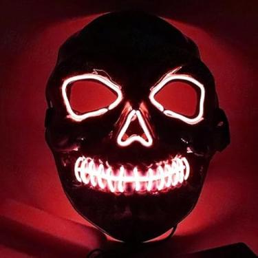 Imagem de SHANJIA Máscara de Halloween, máscara iluminada, crânio assustador com iluminação LED para festival de Halloween, cosplay, baile de máscaras, festa de carnaval (estilo 17)