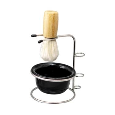 Imagem de Kokiya Conjunto de pincéis de barbear de 3 polegadas para viagem em casa, ergonômico, banheiro, armazenamento com tigela e suporte de metal, para