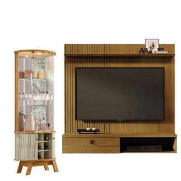 Imagem de Estante Home Theater Suspenso íris Cumaru Com Cristaleira Marina Cumaru Opala – Madetec