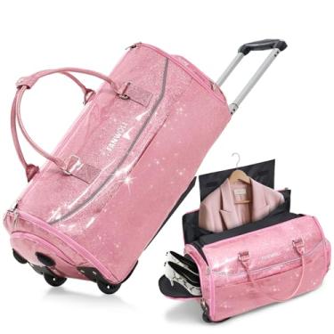 Imagem de Bolsas de roupa 3 em 1 com rodinhas para viagem, mala de mão com rodinhas com glitter com armazenamento de sapatos e bolsa removível, bolsa esportiva conversível para homens e mulheres, viagens de